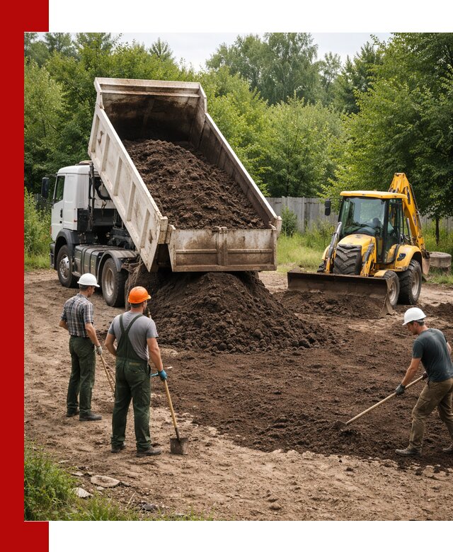 Доставка и укладка грунта для выравнивания участка в Балтийске