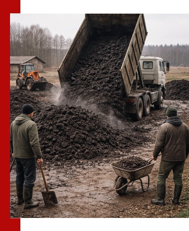 Доставка низинного торфа с разгрузкой и доставкой в Балтийске