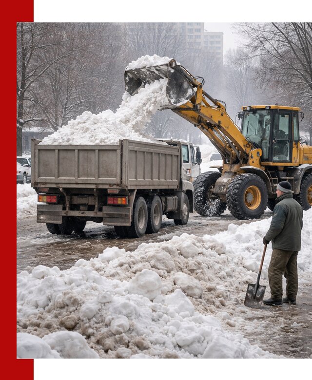 Вывоз снега грузовой техникой в Балтийске оперативно и чисто