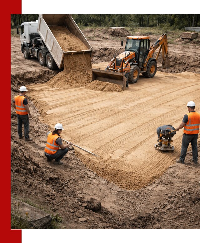 Устройство песчаной подушки для фундаментов и дорог в Балтийске